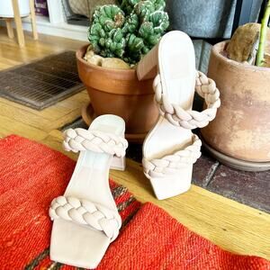 Dolce Vita Paily Braided Block Heel Sandals Faux Leather Beige Size 6.5